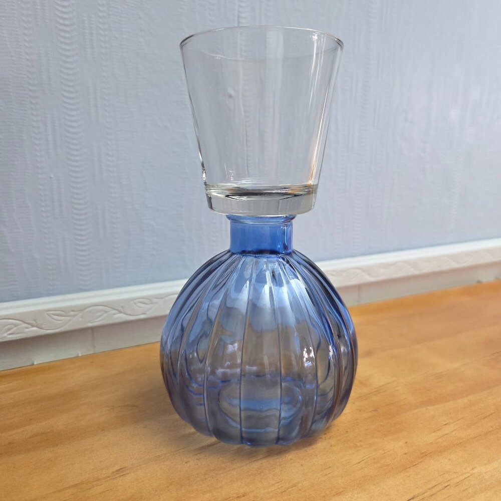 Vintage Sky Blue Glass Candle Holder
